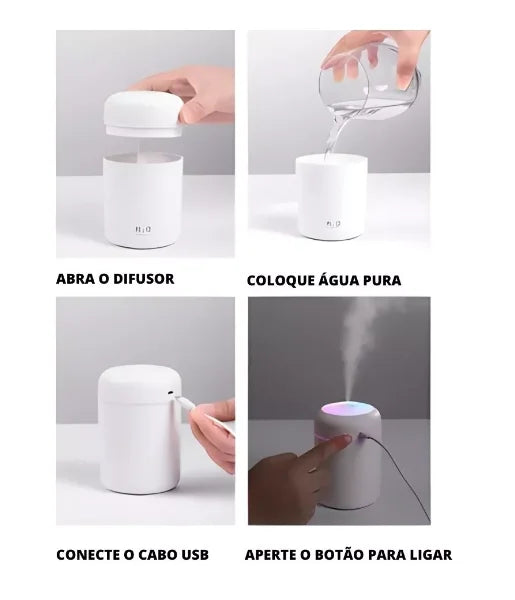 Umidificador de ar USB portátil de 300ml com LED