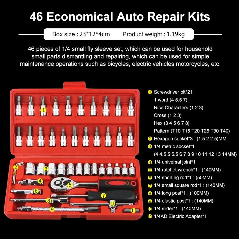 46 pçs kit de ferramentas de reparo de carro